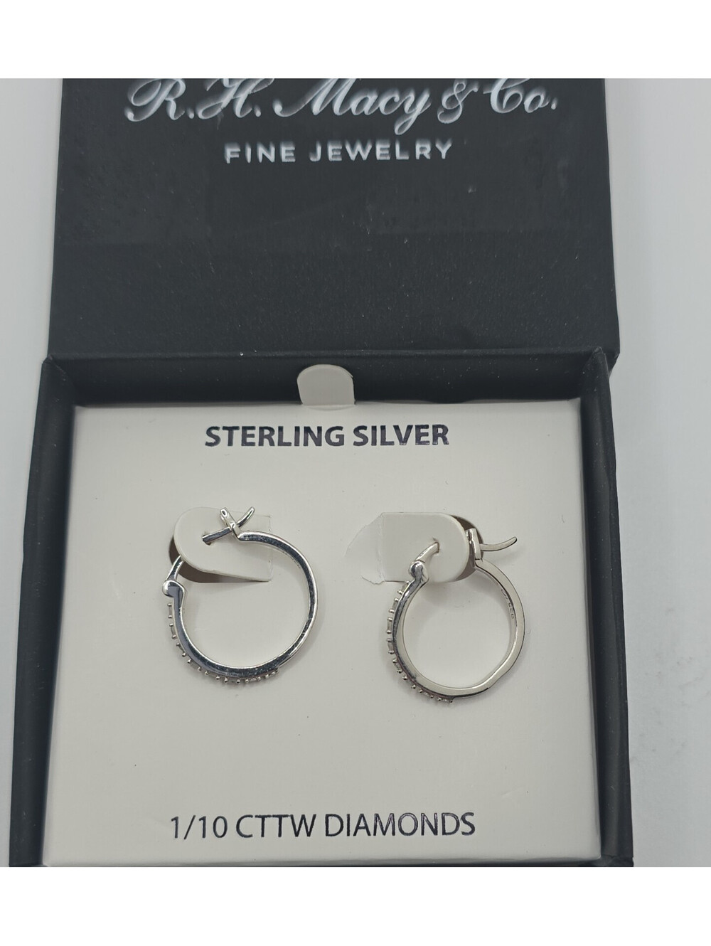R.H. Macy & Co. Sterling Silver Diamond Hoop Earrings 1/10 CTTW Round